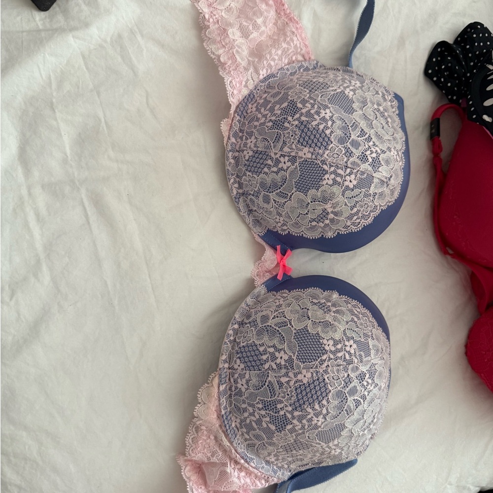 Victoria's Secret Blue and Pink Lace Bra with Underwire